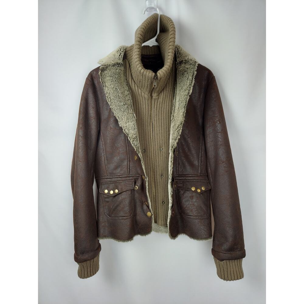 Montanaco Distressed Faux Suede Bomber Jacket Removable Knit Lining Womens Sz L